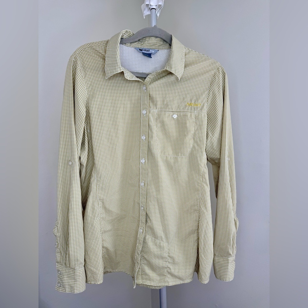Ariat Tek yellow gingham plaid long sleeve breathable work shirt gorpcore Lrg EC